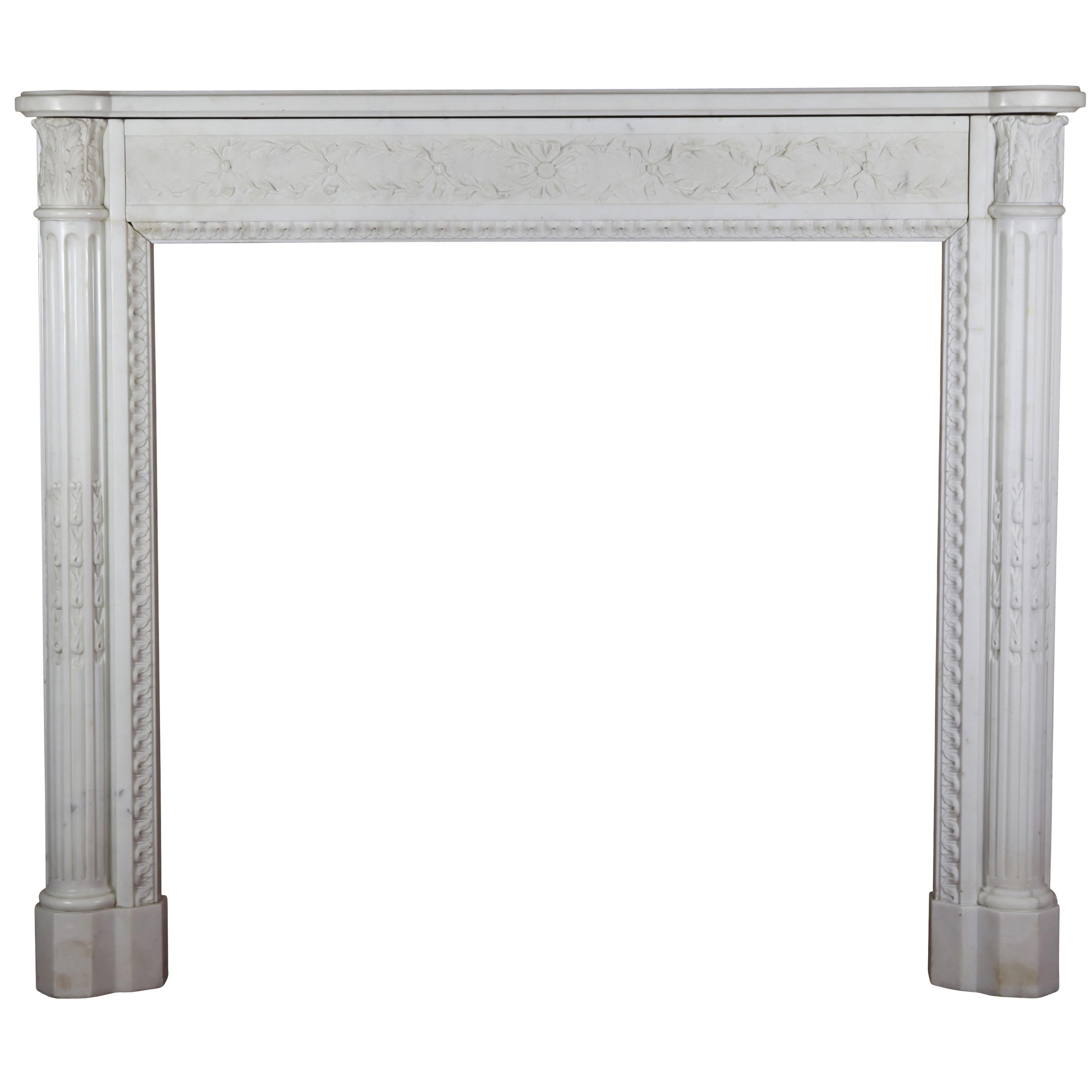 Fine Antique French Louis XVI Period White Statuary Marble Fireplace Surround