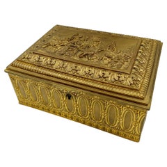 Fine Antique French Louis XVI Style Gilt Bronze Jewelry Box, Bacchanale Scene