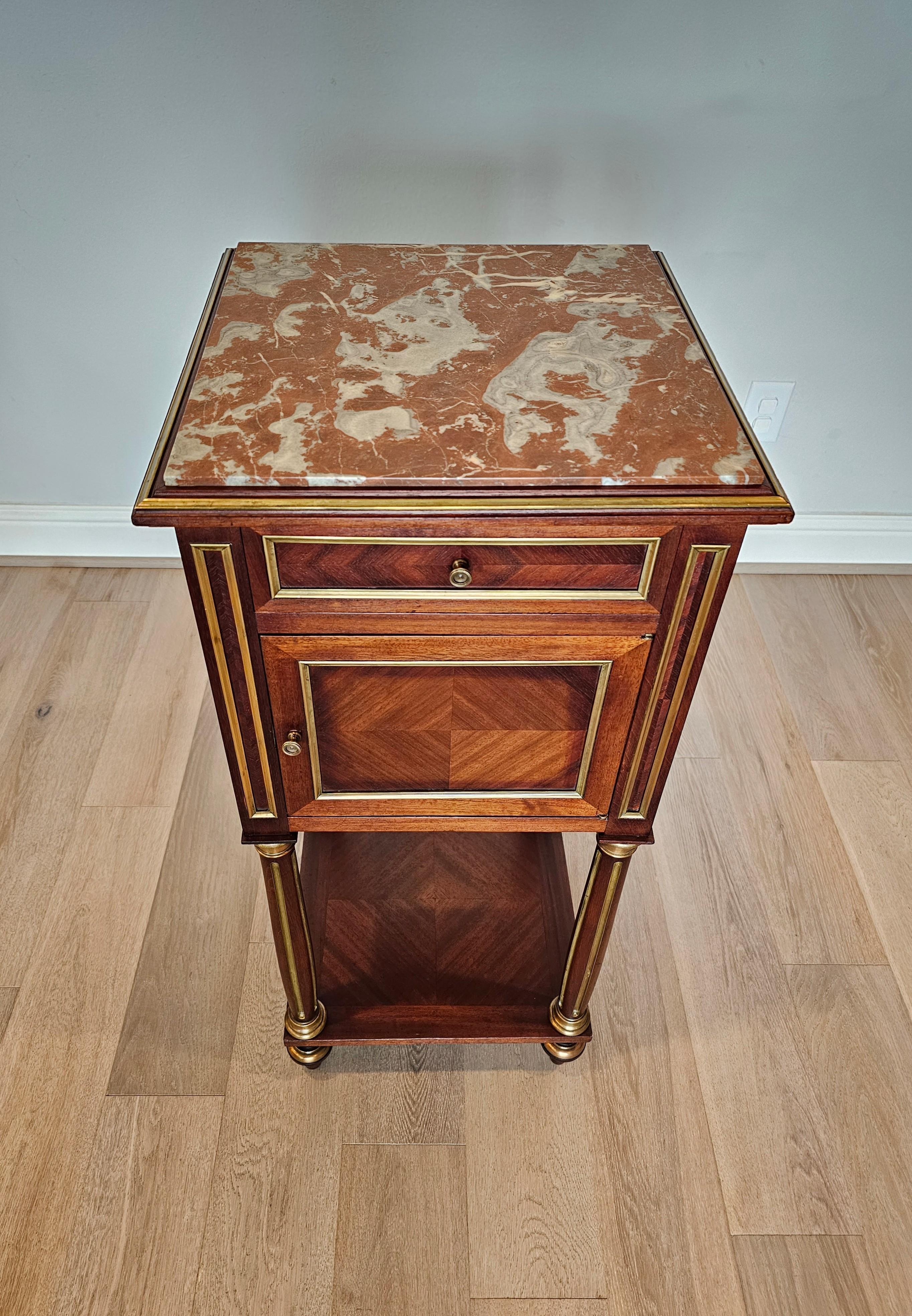 Hand-Crafted Fine Antique French Louis XVI Style Mahogany Nightstand Table For Sale
