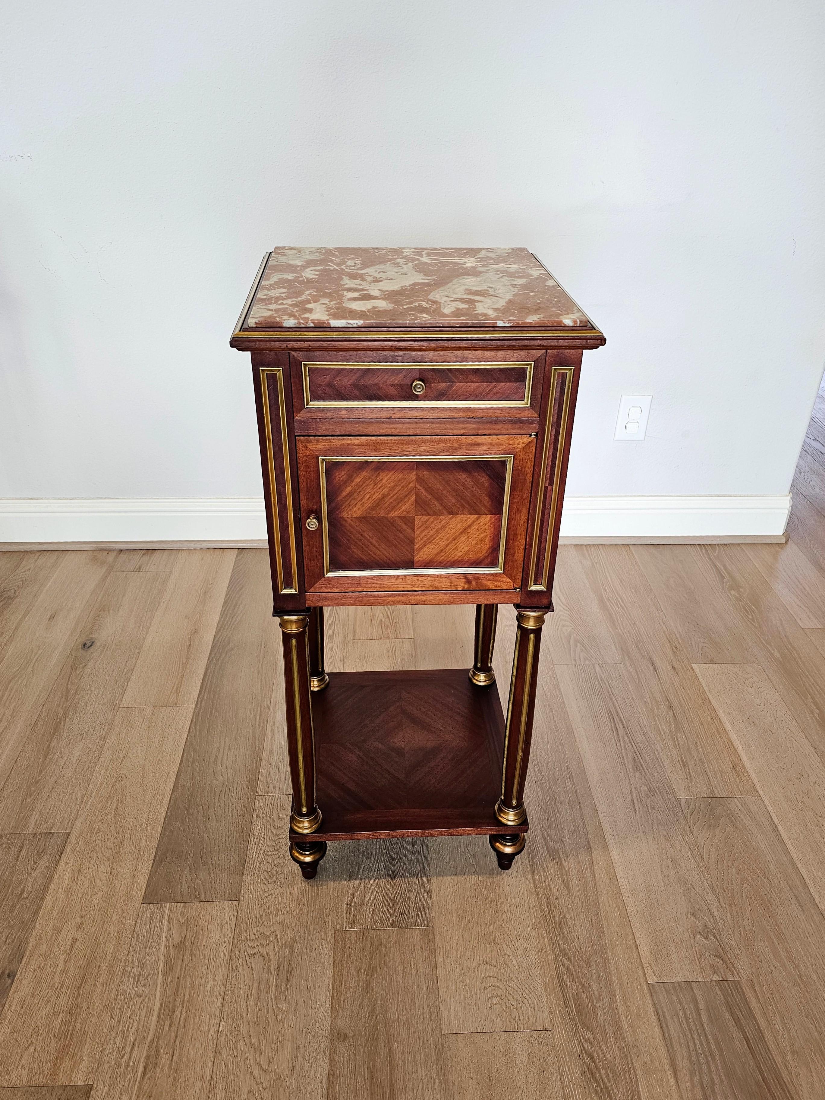 Metal Fine Antique French Louis XVI Style Mahogany Nightstand Table For Sale