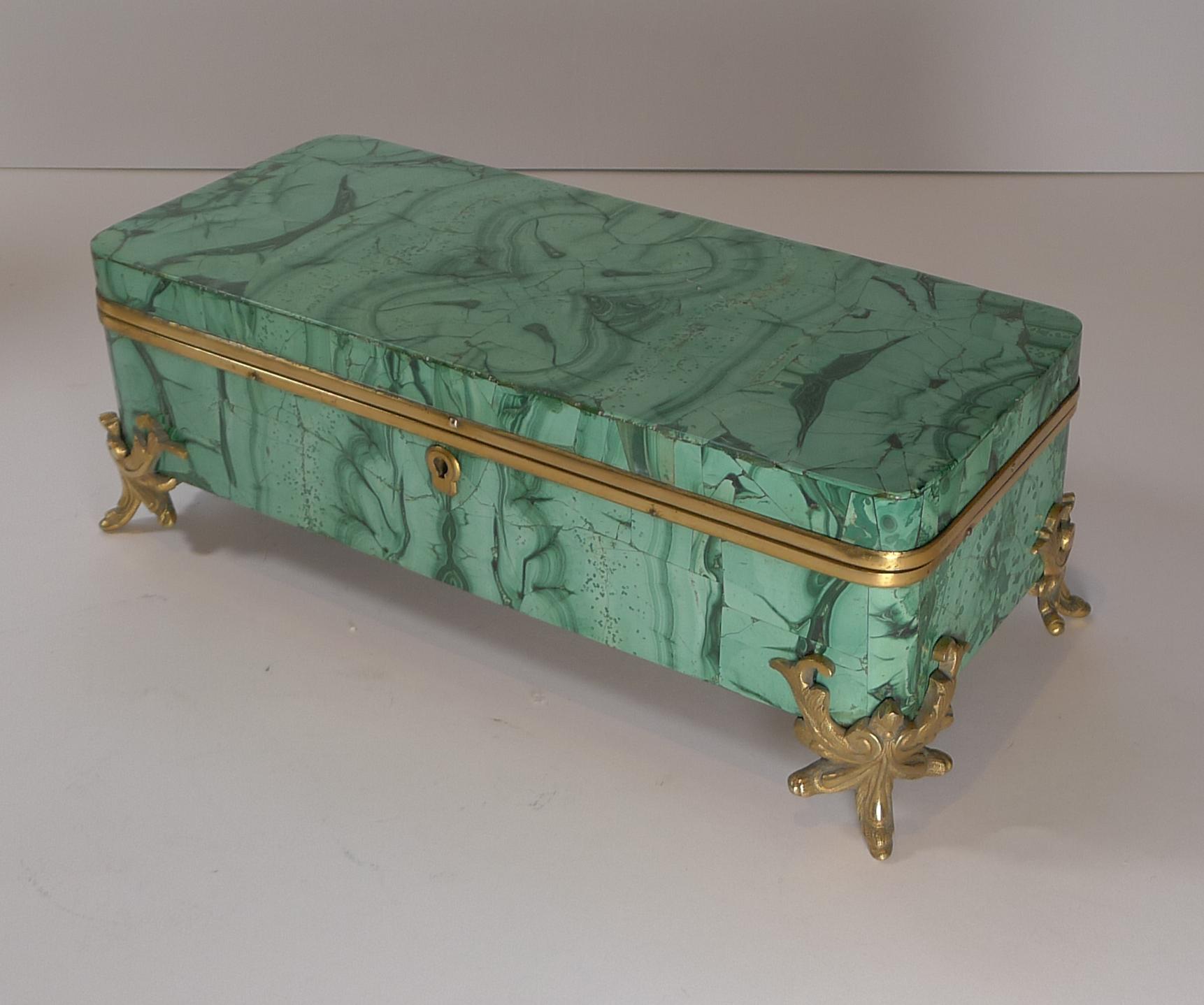 Late Victorian Fine Antique French Malachite and Bronze Jewelry Box, c.1890 For Sale