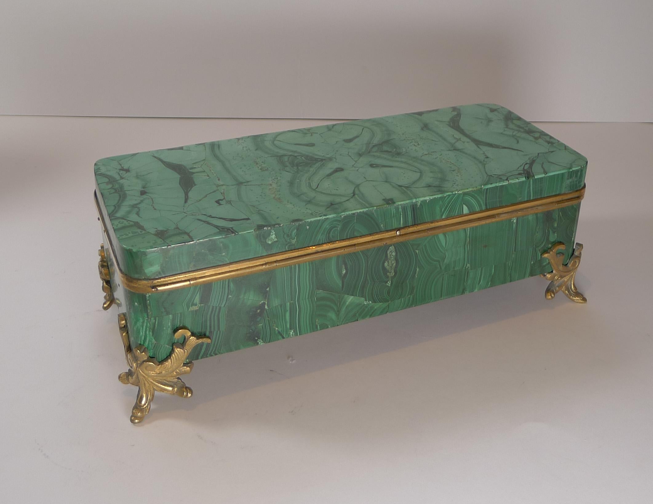 Late 19th Century Fine Antique French Malachite and Bronze Jewelry Box, c.1890 For Sale