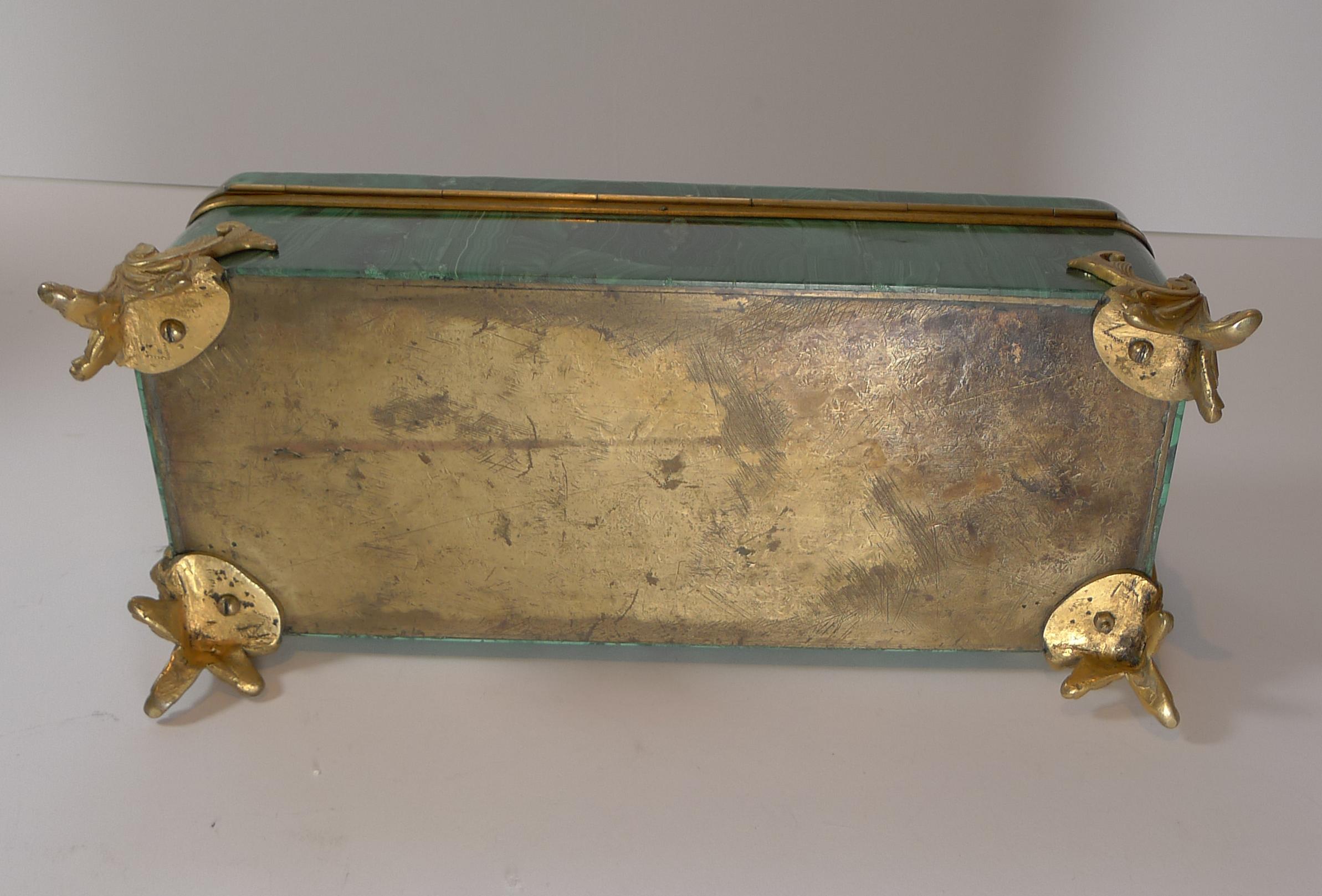Belle boîte à bijoux française ancienne en malachite et bronze, c.1890 en vente 1