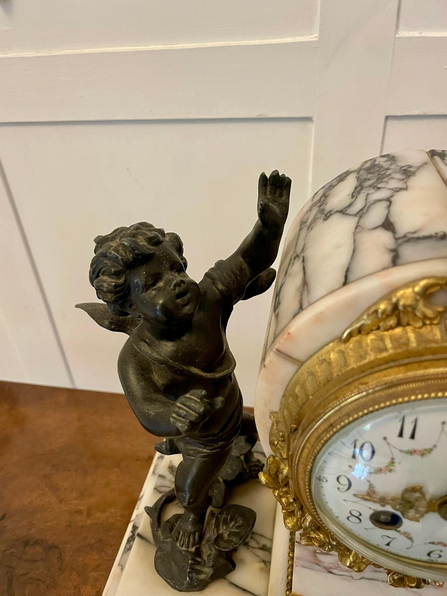 Fine Antique French Marble, Bronze and Ormolu Striking Mantle Clock 6