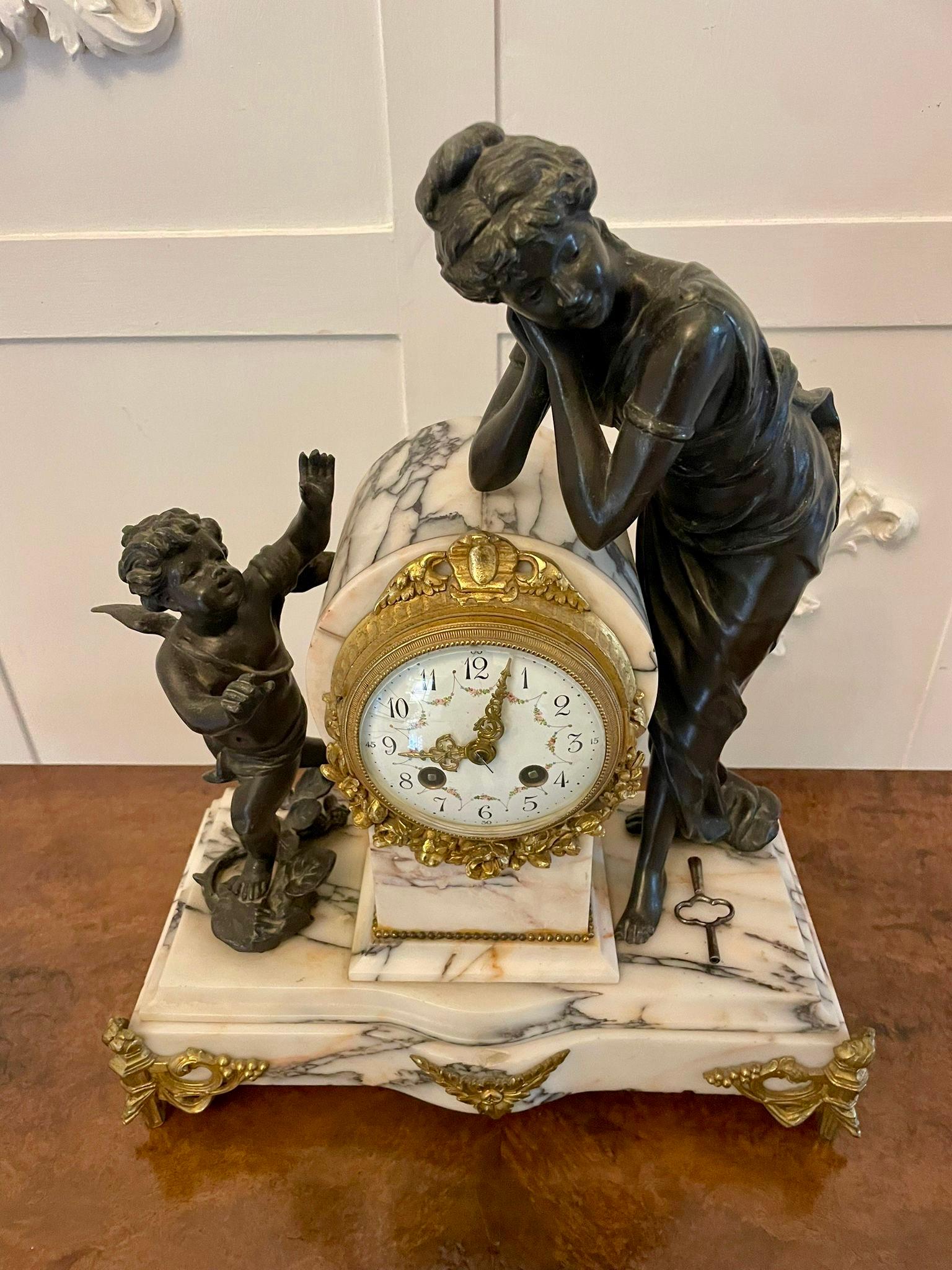 Fine Antique French Marble, Bronze and Ormolu Striking Mantle Clock 7