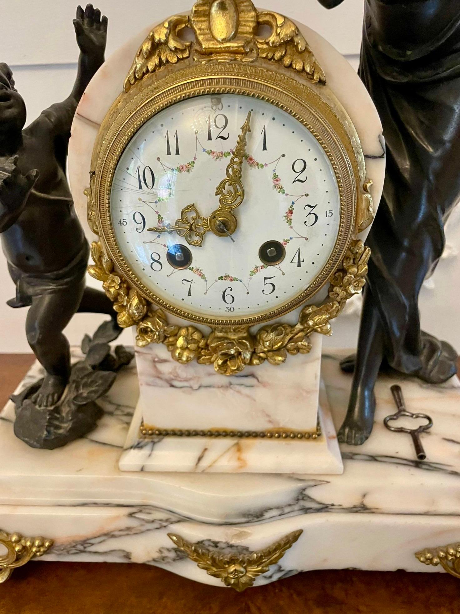 Fine Antique French Marble, Bronze and Ormolu Striking Mantle Clock 8