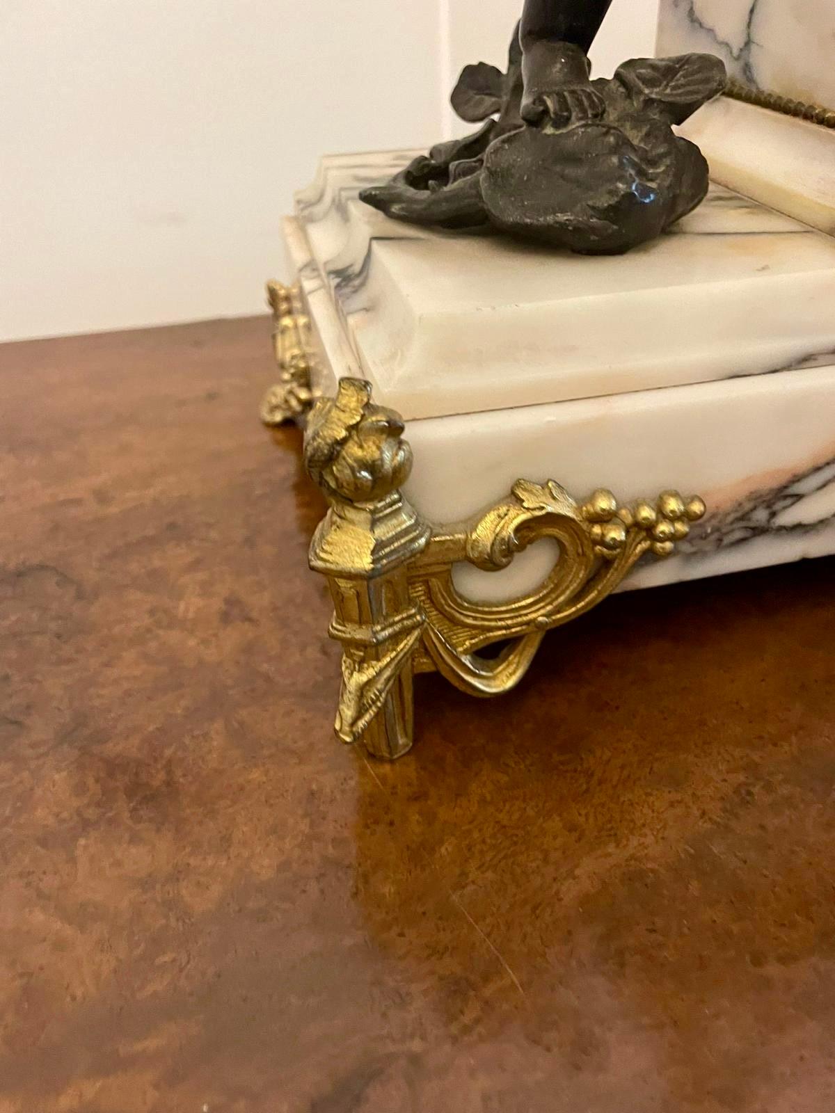 19th Century Fine Antique French Marble, Bronze and Ormolu Striking Mantle Clock