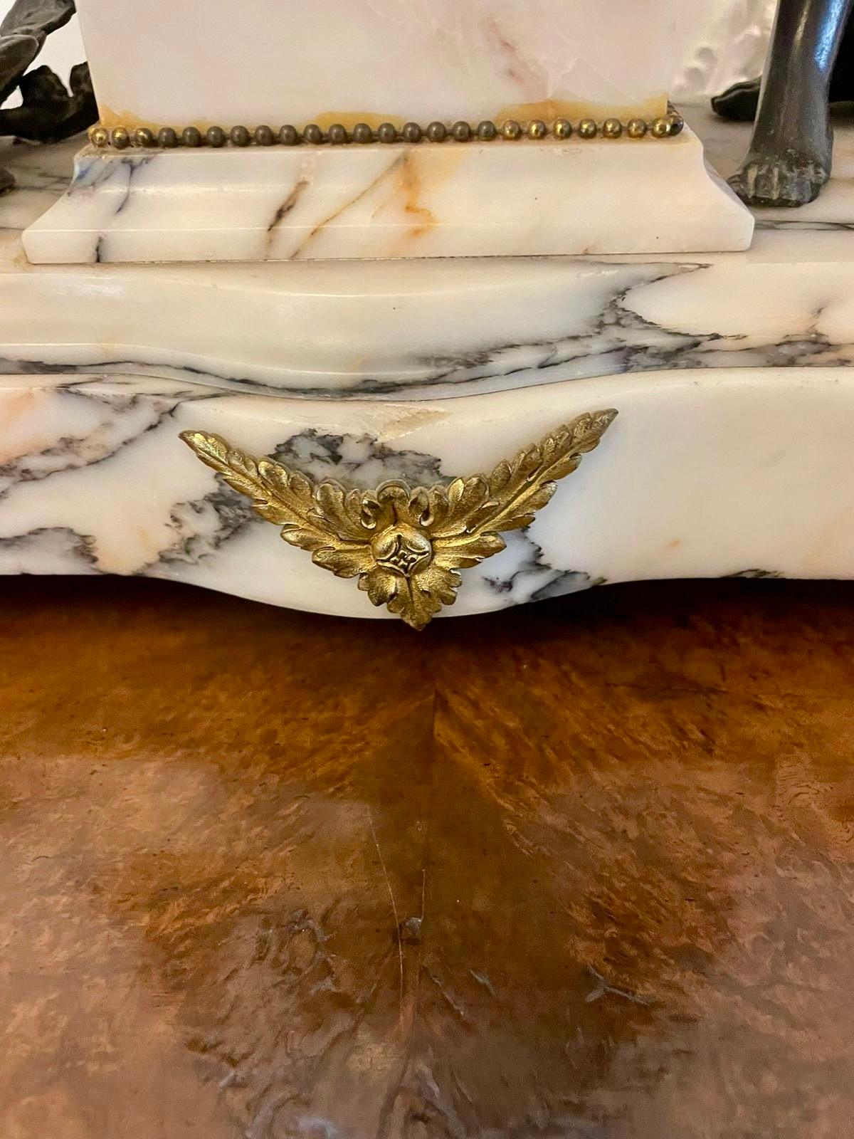 Fine Antique French Marble, Bronze and Ormolu Striking Mantle Clock 1