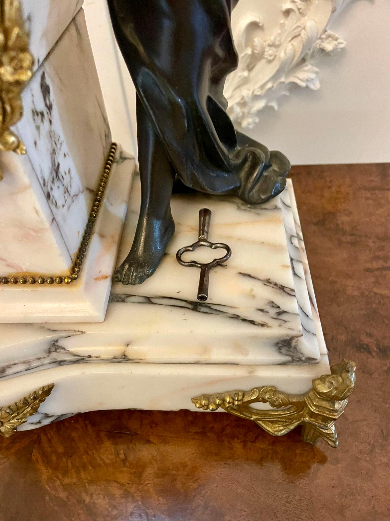 Fine Antique French Marble, Bronze and Ormolu Striking Mantle Clock 3