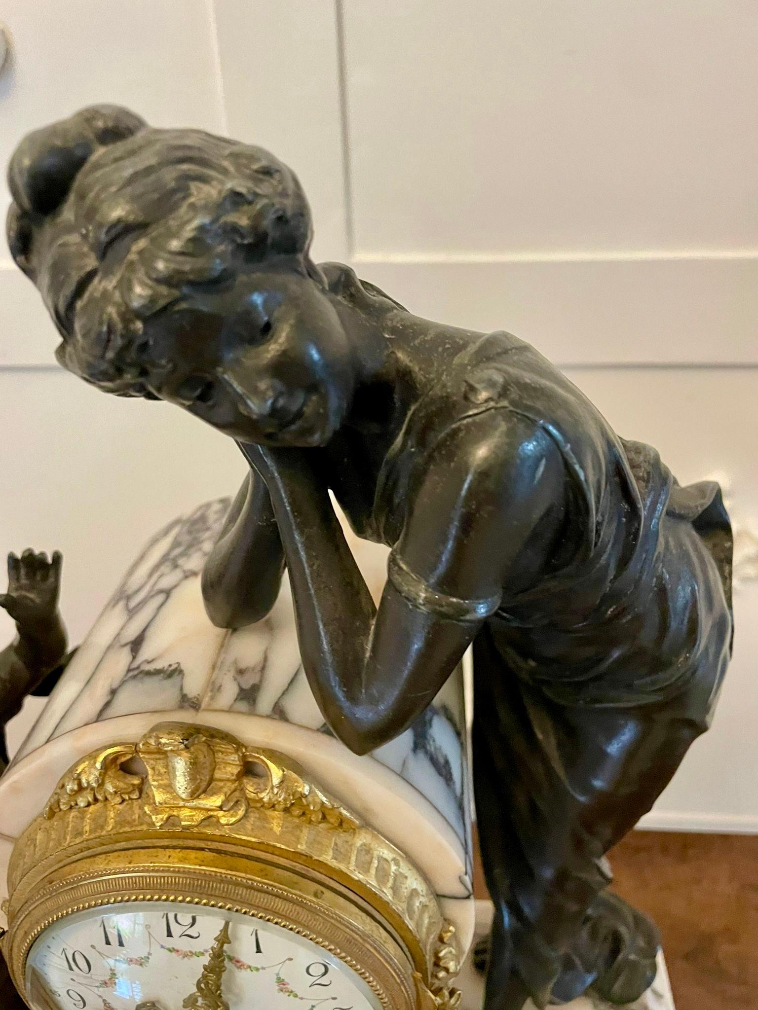 Fine Antique French Marble, Bronze and Ormolu Striking Mantle Clock 5