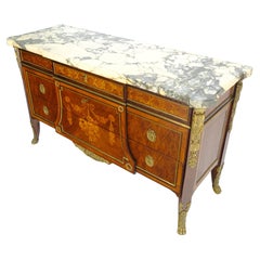 Fine Antique French Marble Top Dovetail Drawers Brass Mounts Dresser MINT!