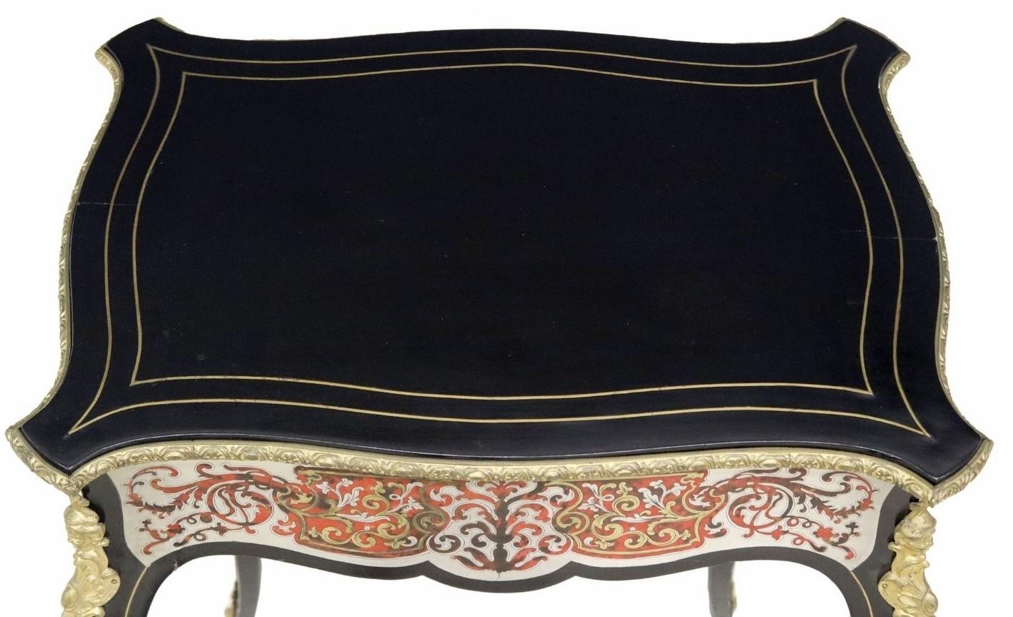 Metal Fine Antique French Napoleon III Period Boulle Marquetry Ebonized Vanity Table For Sale