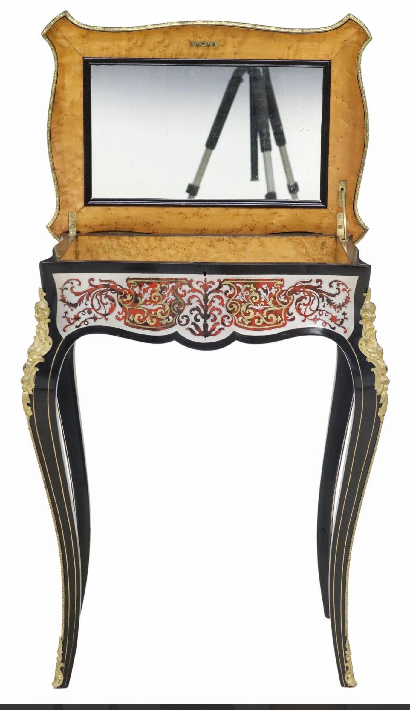 Fine Antique French Napoleon III Period Boulle Marquetry Ebonized Vanity Table For Sale 4
