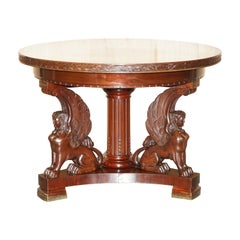 FINE ANTIQUE FRENCH NEOCLASSICAL HARDWOOD CENTRE TABLE WiTH SPHINX PILLARED BASE