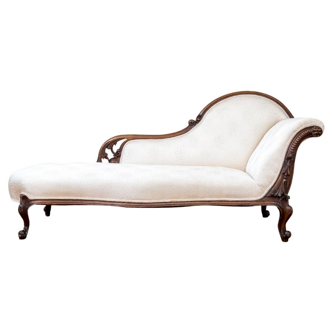 Fine Antique French Style Chaise With Custom Fabric