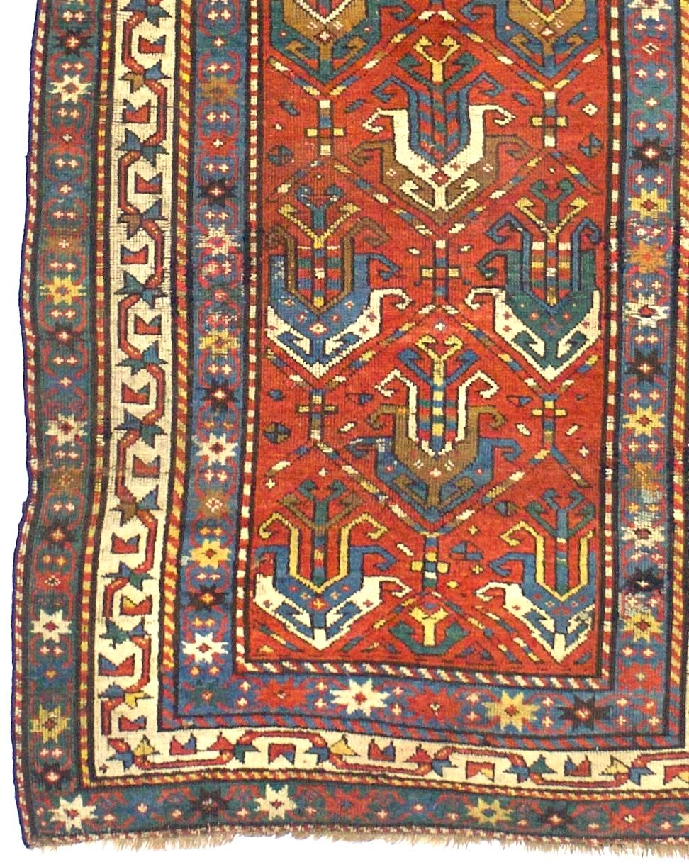 Caucasien Tapis ancien Ganje Kazak 3'4