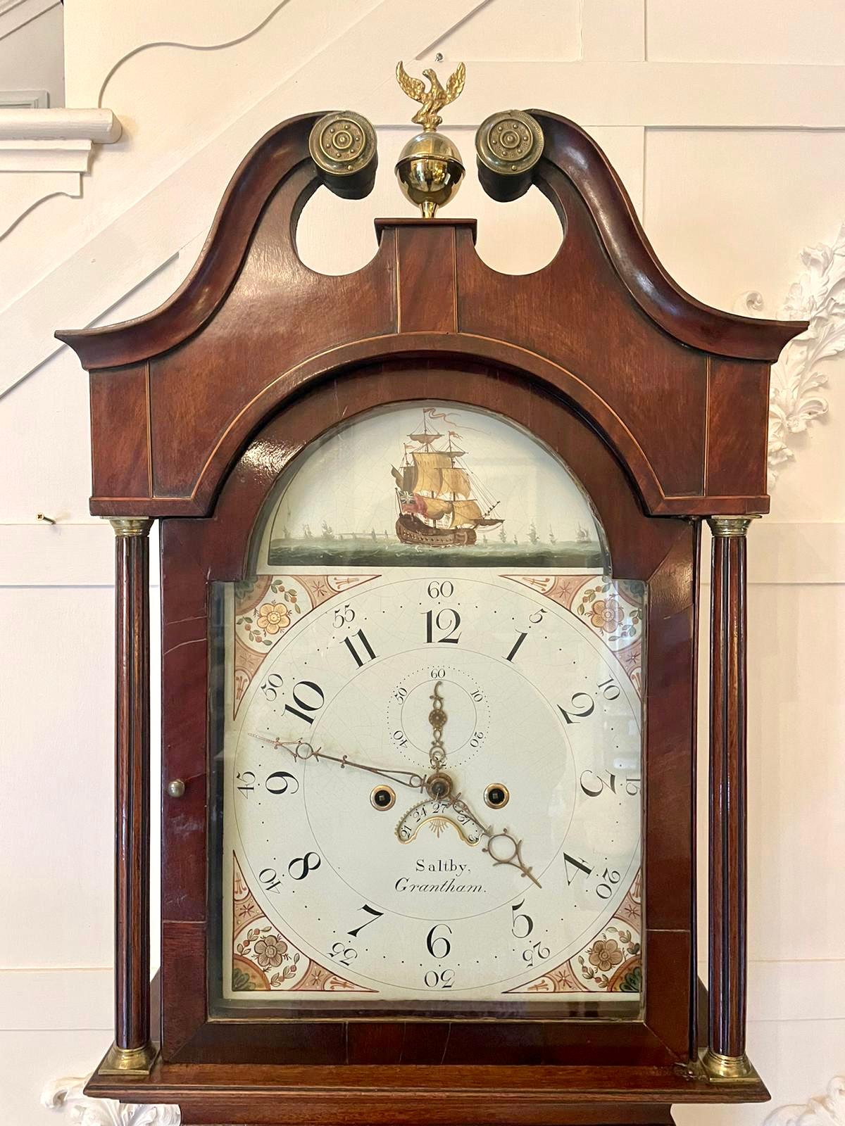 Fine Antique George III Inlaid Mahogany Eight Day Longcase Clock For Sale 6