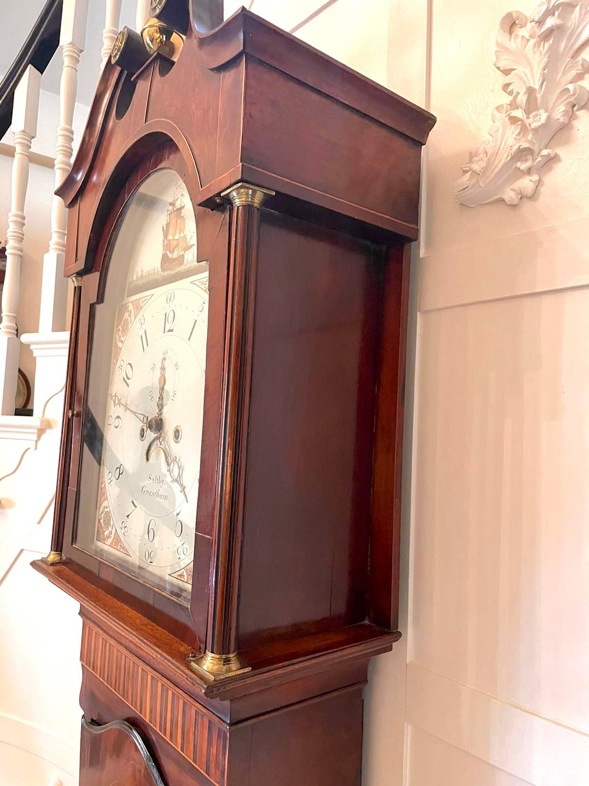 Fine Antique George III Inlaid Mahogany Eight Day Longcase Clock For Sale 10