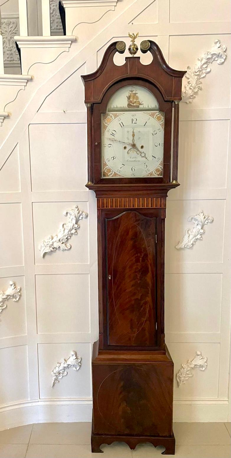 Fine Antique George III Inlaid Mahogany Eight Day Longcase Clock en vente 12