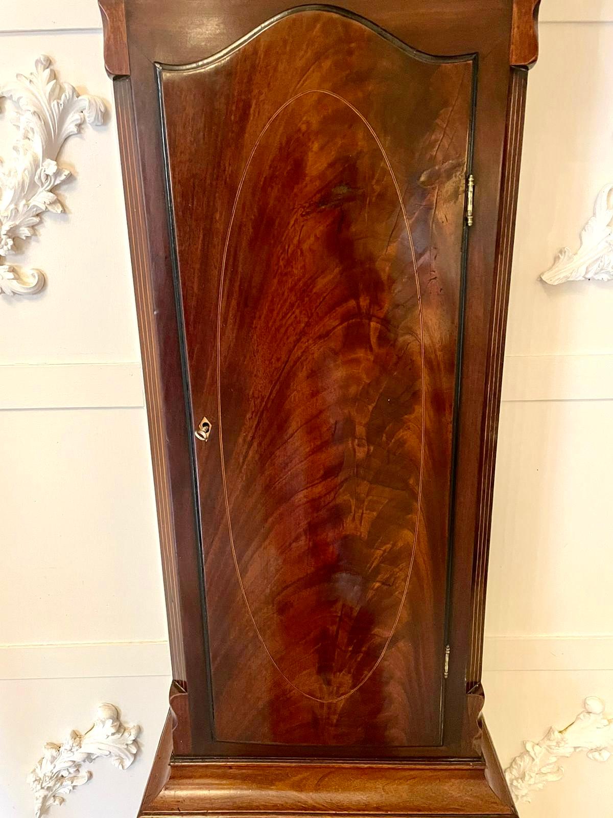 Fine Antique George III Inlaid Mahogany Eight Day Longcase Clock For Sale 15