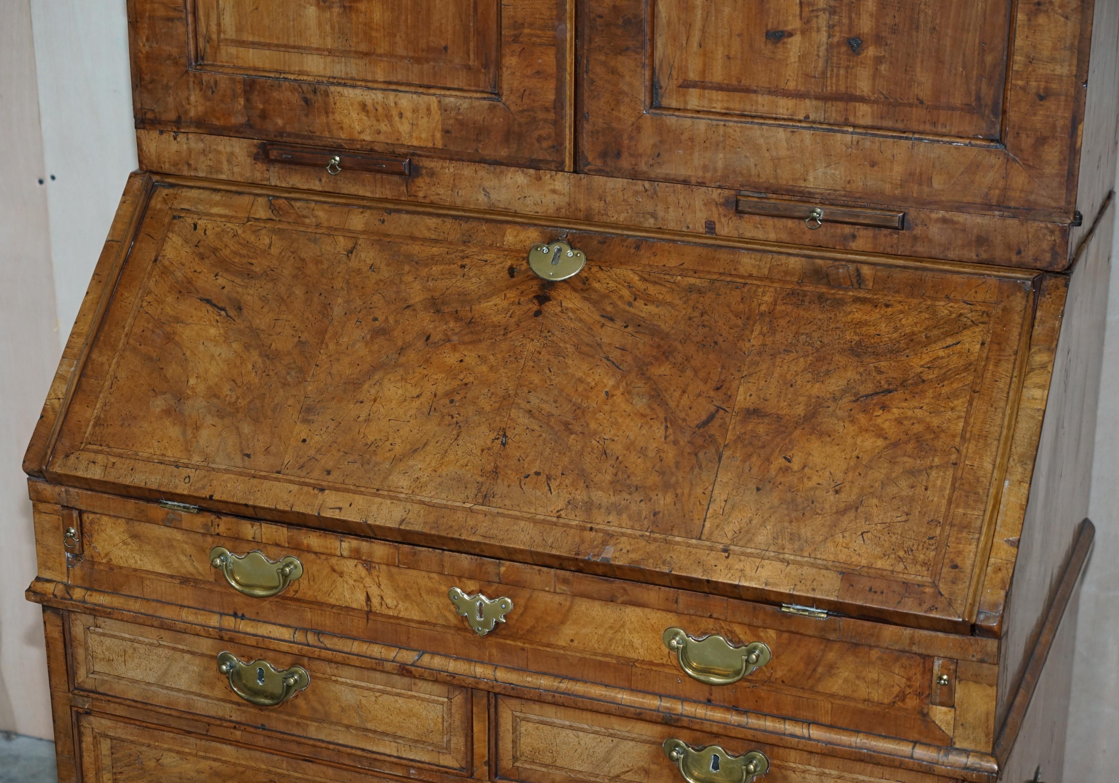 Fine Antique George II Circa 1740 Burr Walnut Burear Bookcase Chest of Drawers For Sale 5