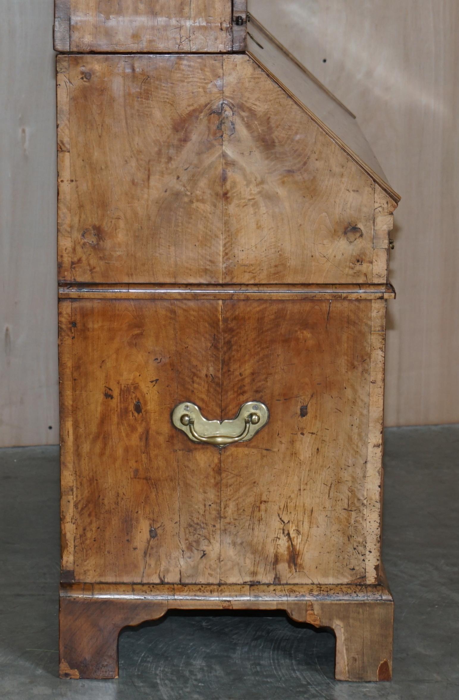 Fine Antique George II Circa 1740 Burr Walnut Burear Bookcase Chest of Drawers For Sale 7