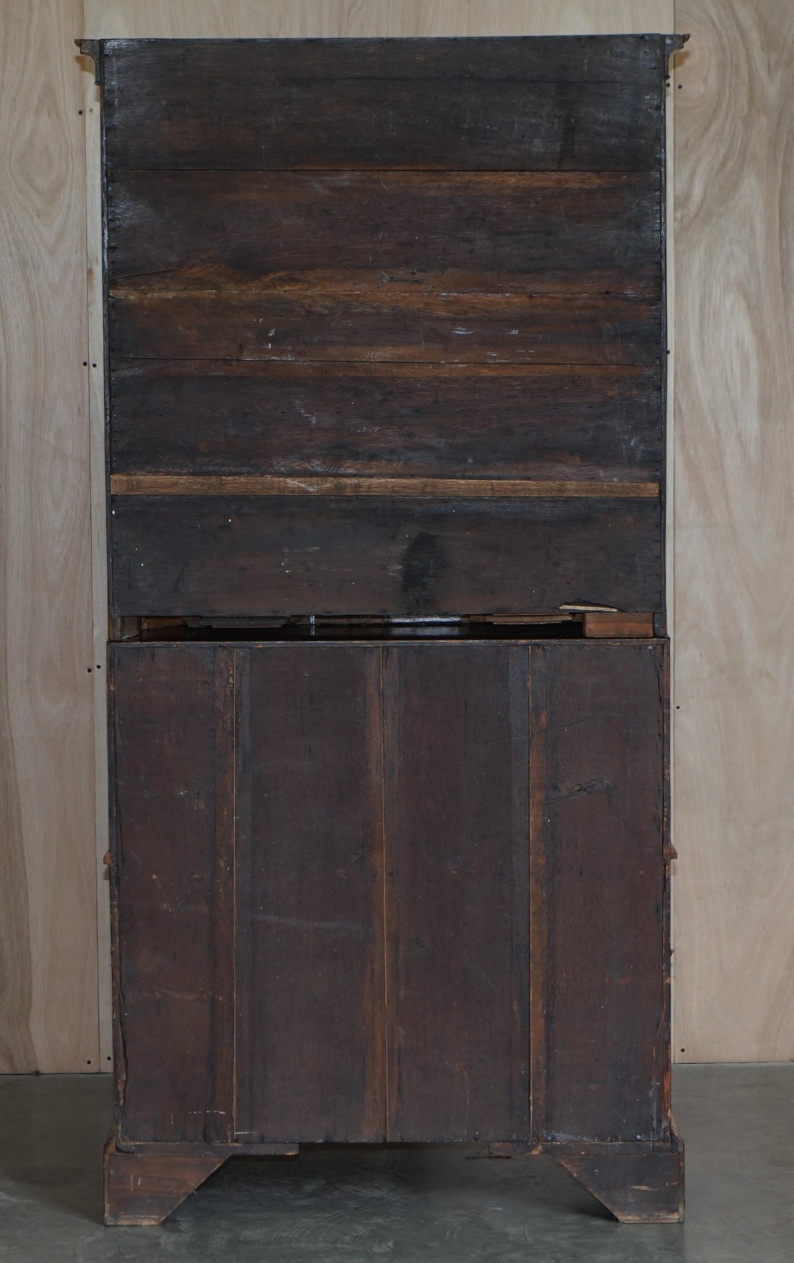 Fine Antique George II Circa 1740 Burr Walnut Burear Bookcase Chest of Drawers For Sale 9