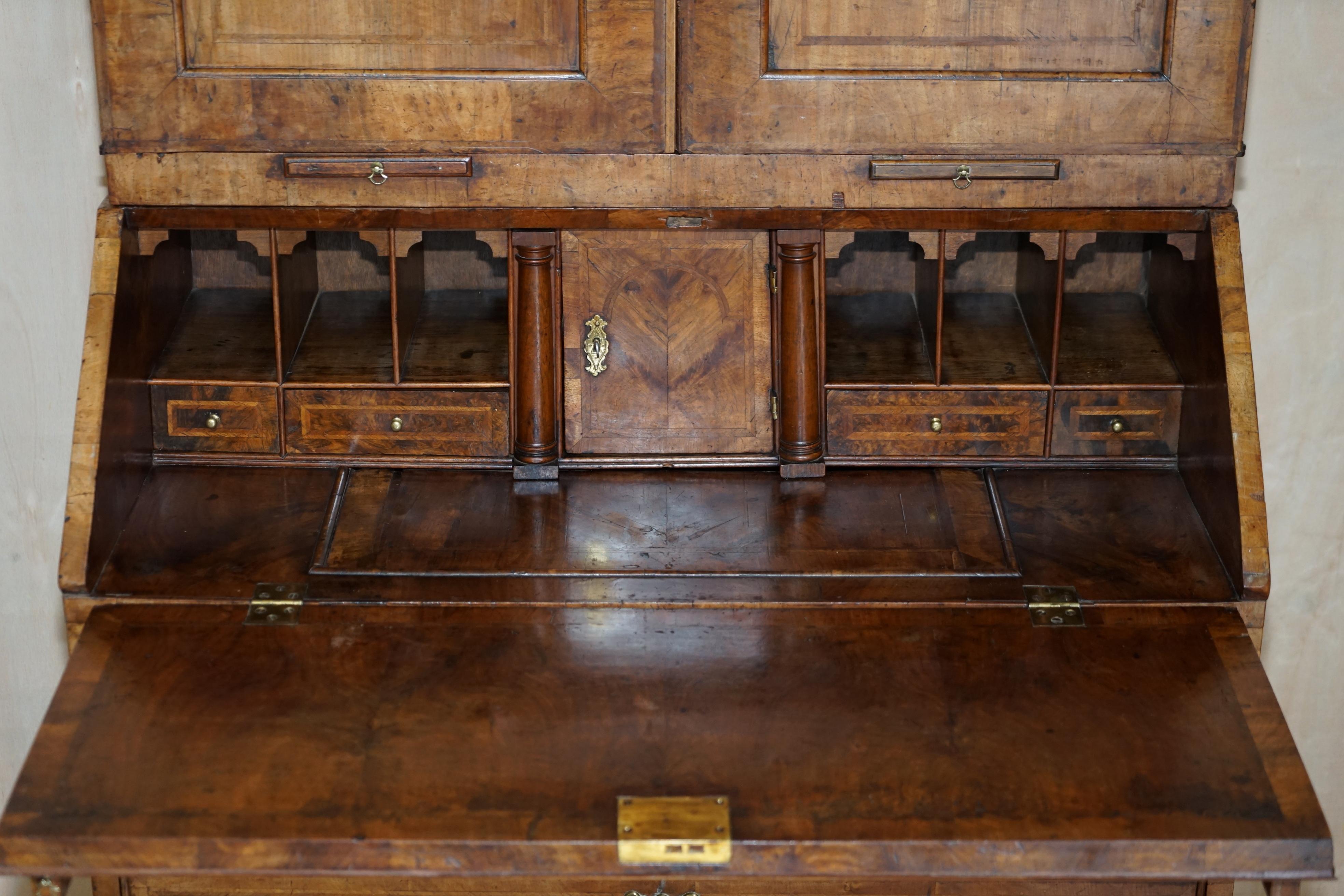 Fine Antique George II Circa 1740 Burr Walnut Burear Bookcase Chest of Drawers For Sale 11