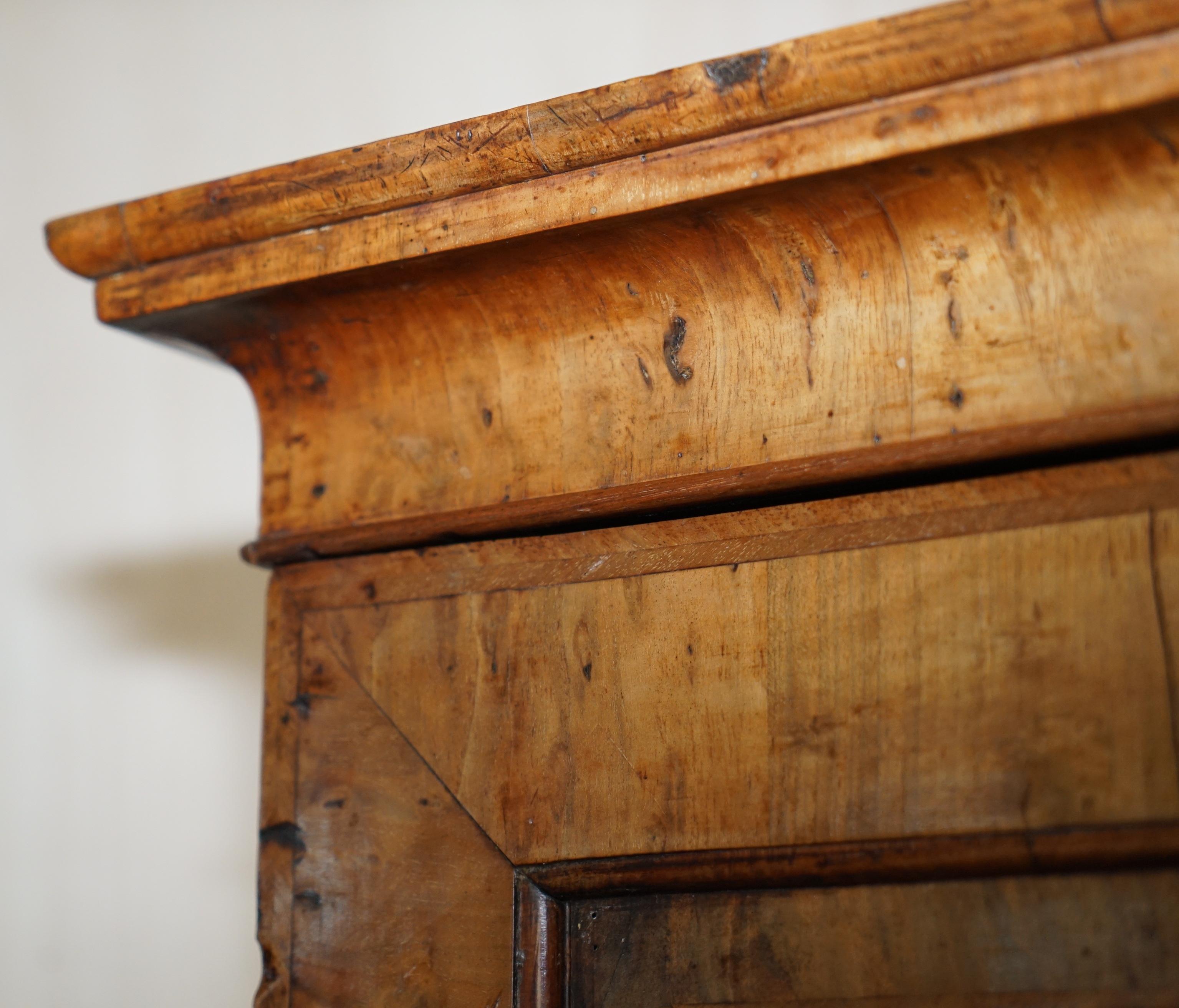 Fine Antique George II Circa 1740 Burr Walnut Burear Bookcase Chest of Drawers For Sale 15