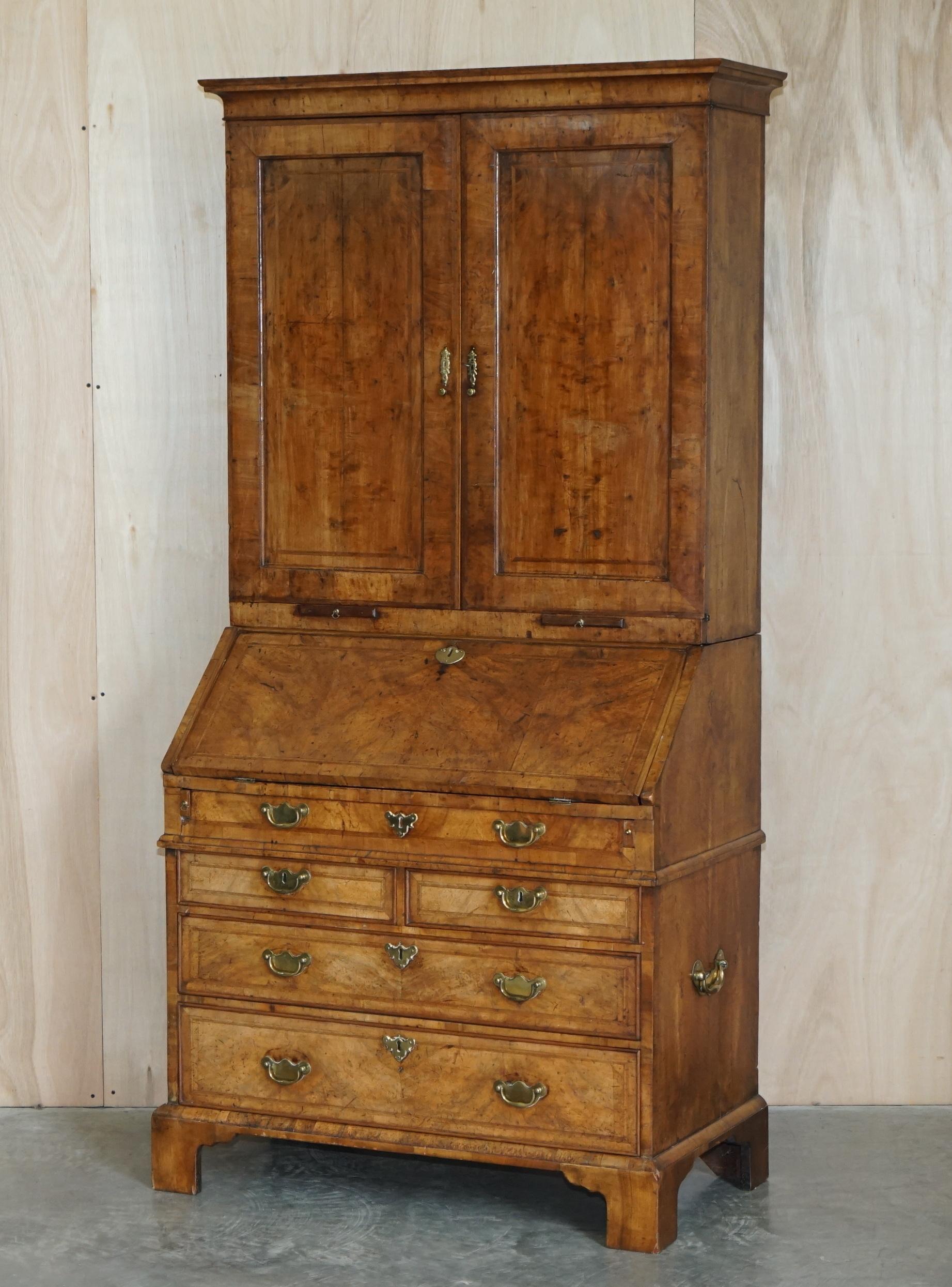 Fine Antique George II Circa 1740 Burr Walnut Burear Bookcase Chest of Drawers For Sale 1