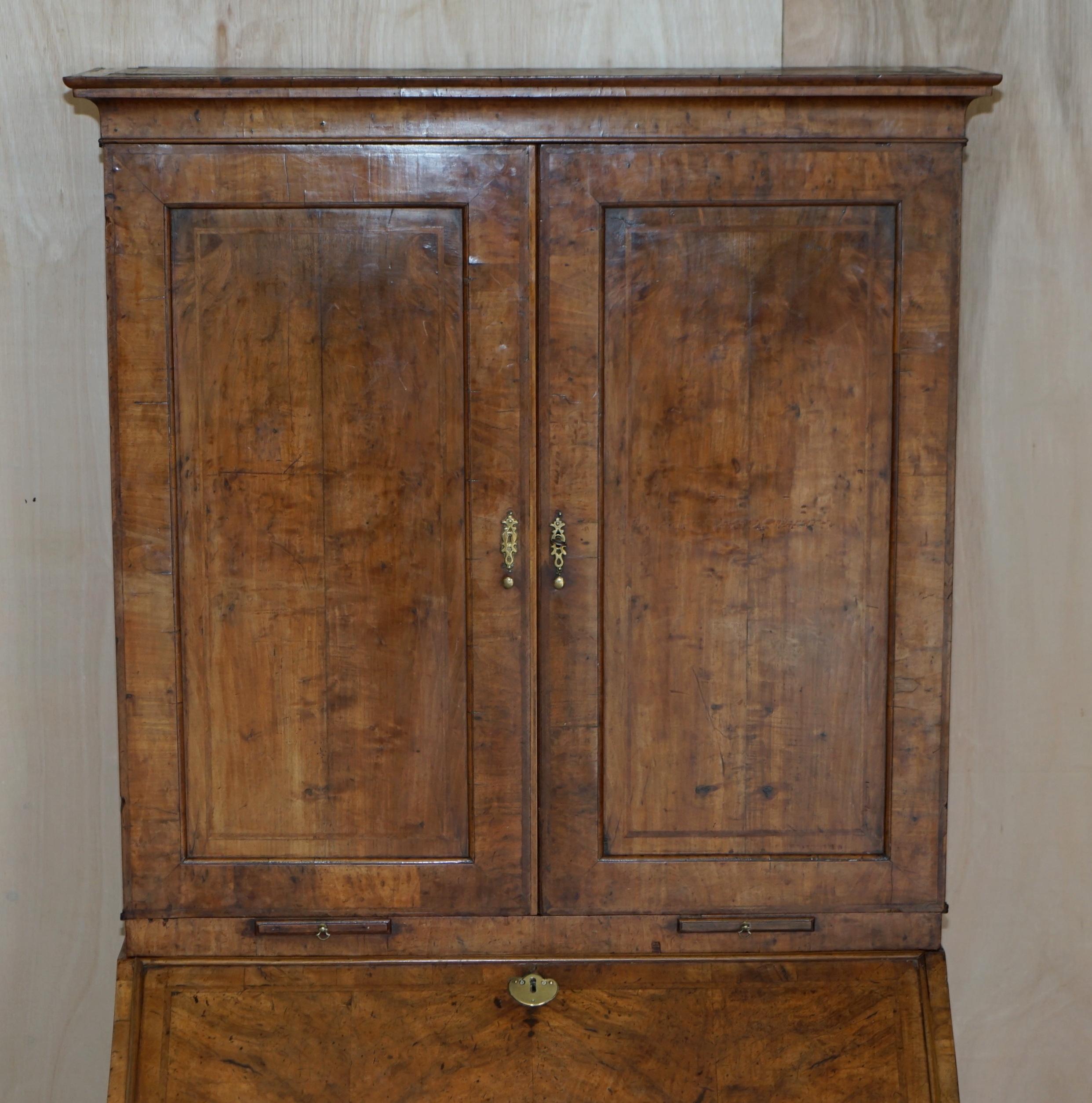 Fine Antique George II Circa 1740 Burr Walnut Burear Bookcase Chest of Drawers For Sale 2