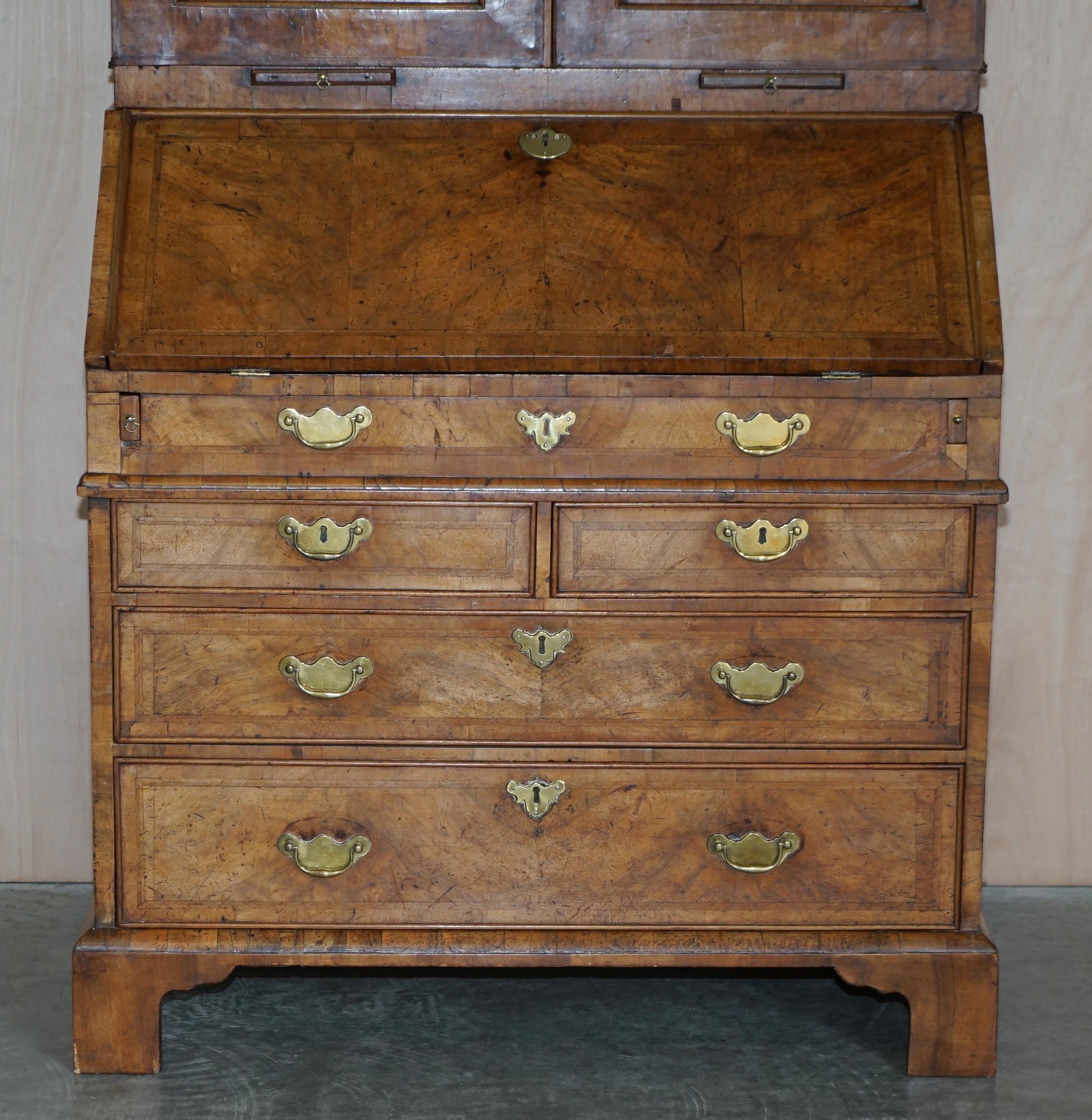 Fine Antique George II Circa 1740 Burr Walnut Burear Bookcase Chest of Drawers For Sale 4