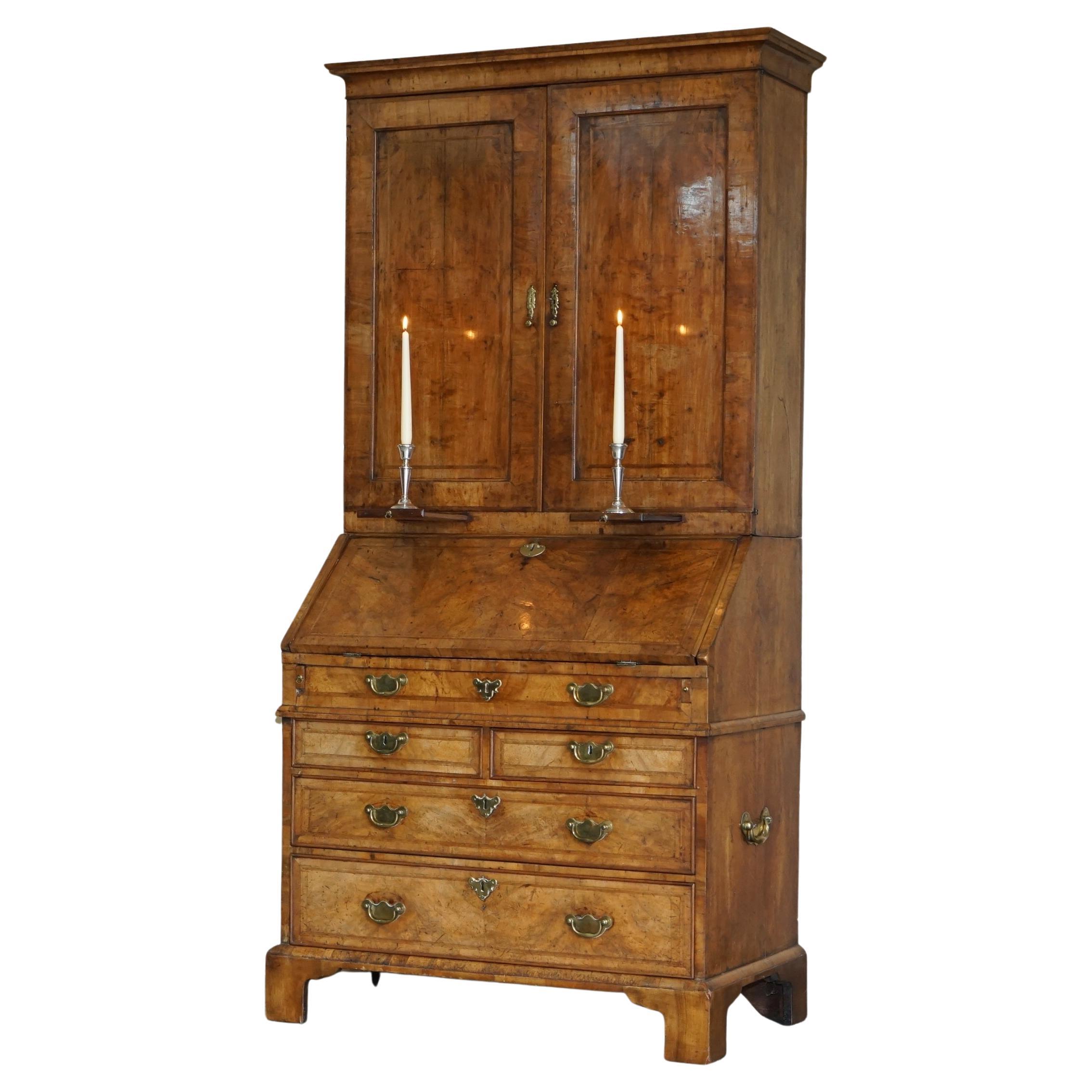 Fine Antique George II Circa 1740 Burr Walnut Burear Bookcase Chest of Drawers For Sale