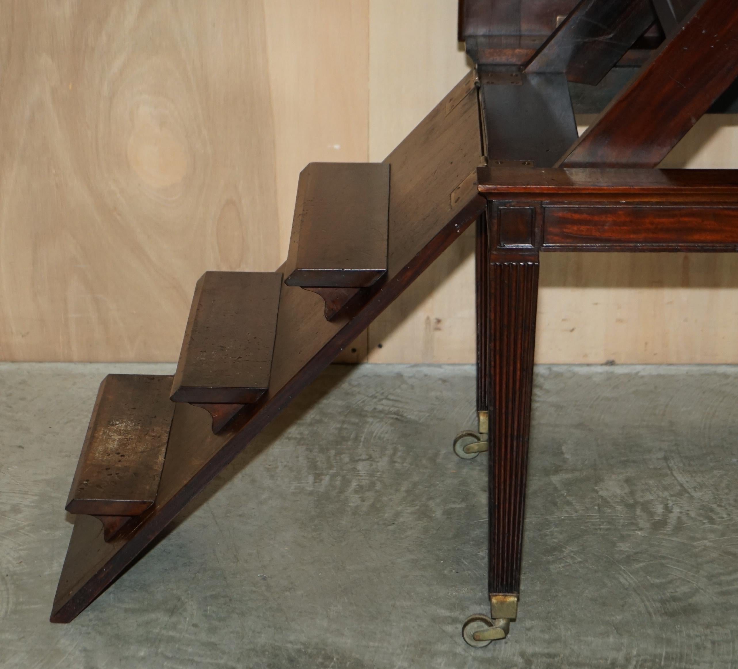 Fine Antique George III circa 1820 Metamorphic Library Desk into Bookcase Ladder For Sale 4