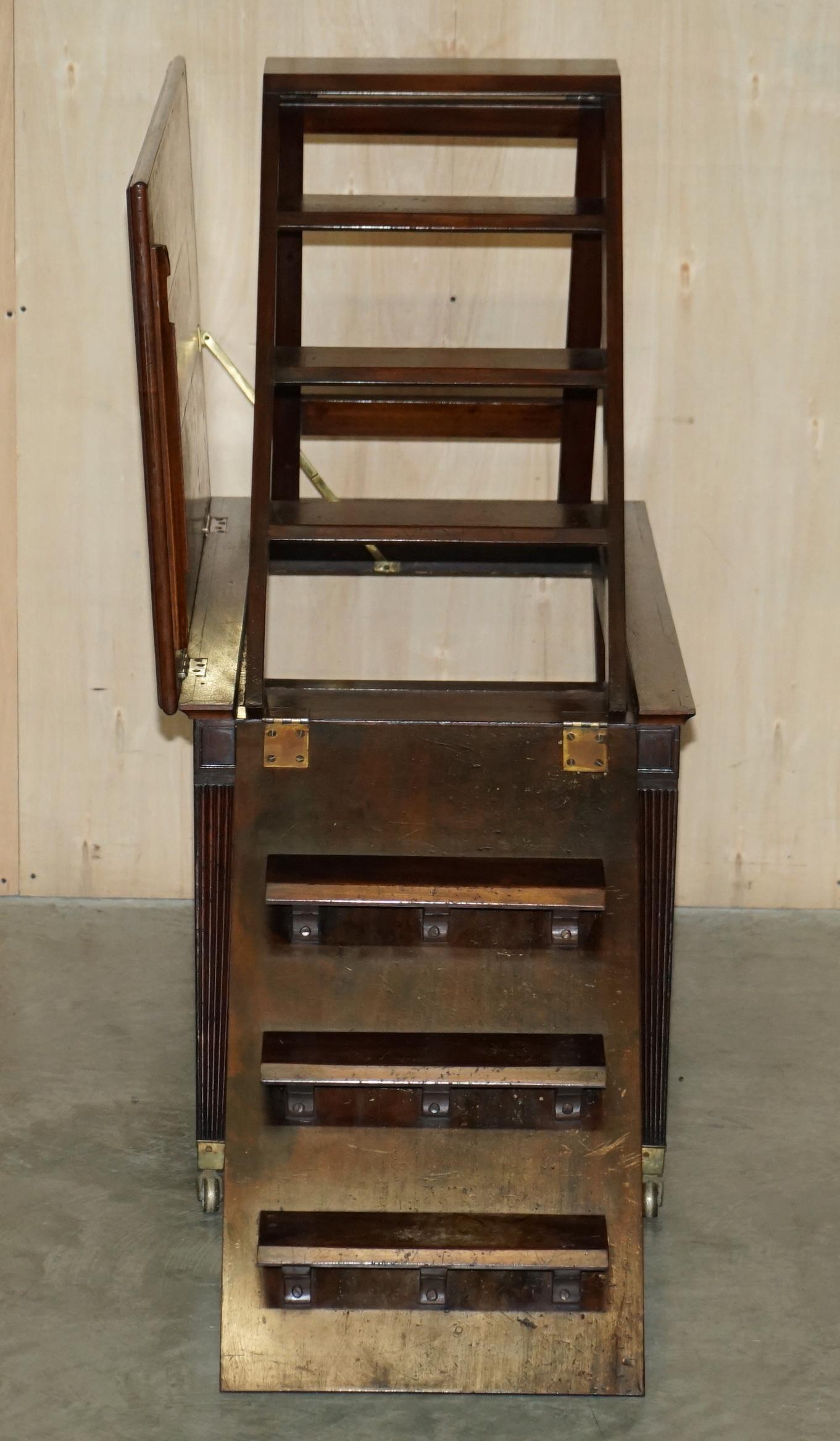 Fine Antique George III circa 1820 Metamorphic Library Desk into Bookcase Ladder For Sale 6