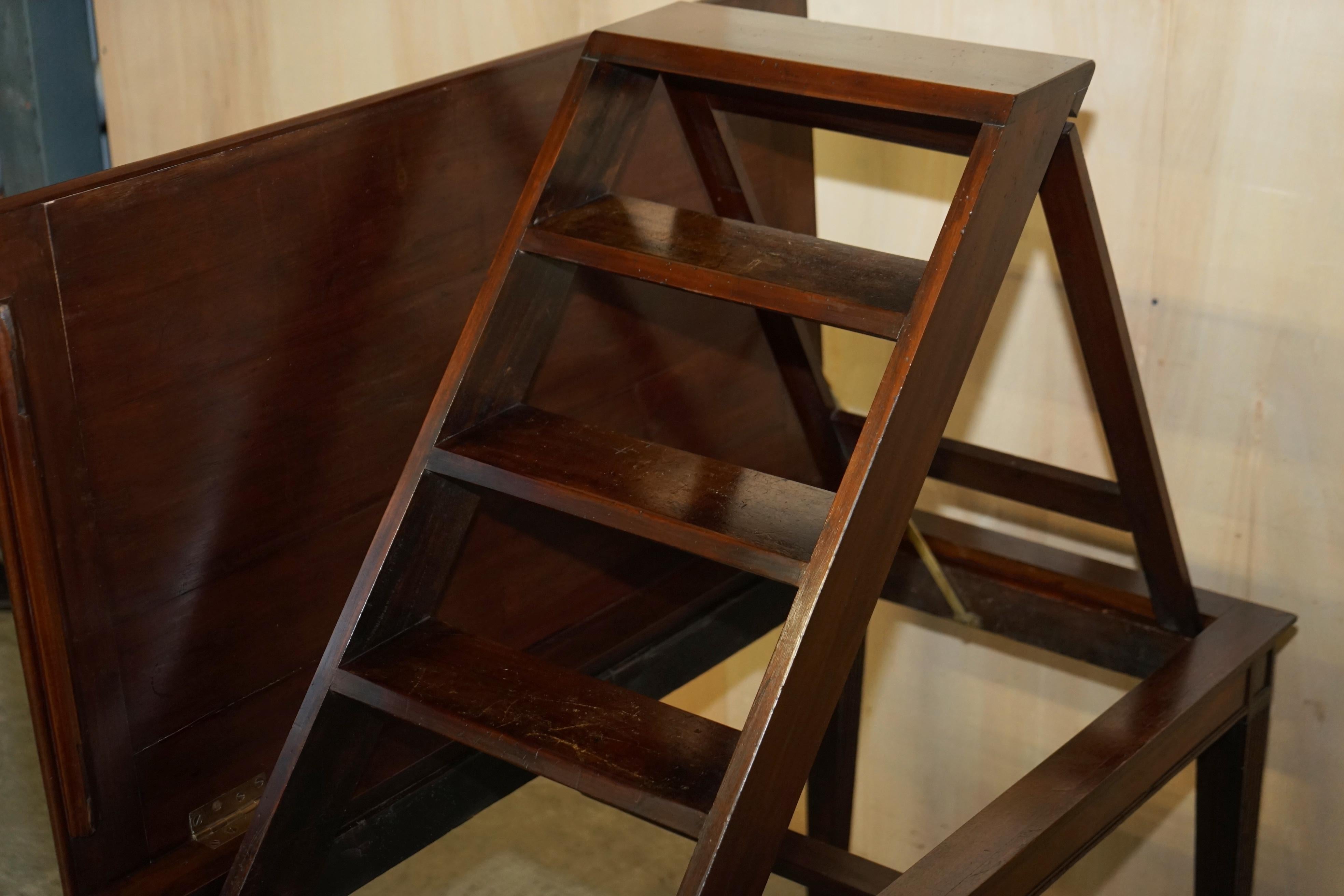 Fine Antique George III circa 1820 Metamorphic Library Desk into Bookcase Ladder For Sale 8