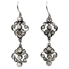 Fine Antique Georgian 2.8 TCW Diamond 18K Gold, Silver Topped Gold Earrings