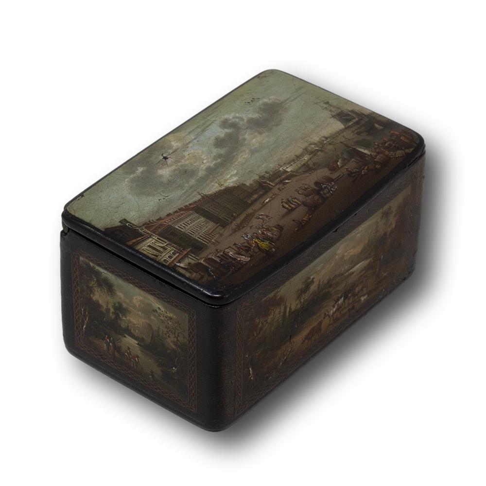 George III Belle tabatière géorgienne ancienne en papier mâché en vente