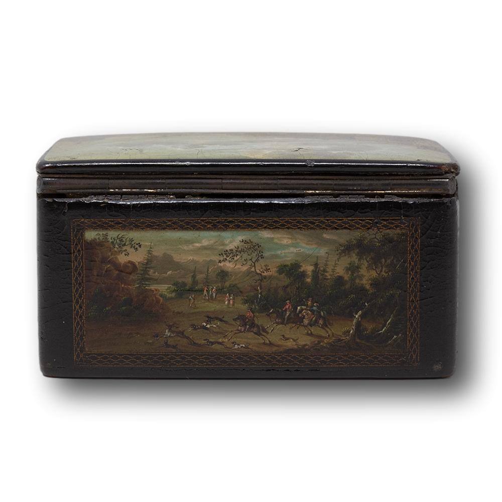 XVIIIe siècle Belle tabatière géorgienne ancienne en papier mâché en vente