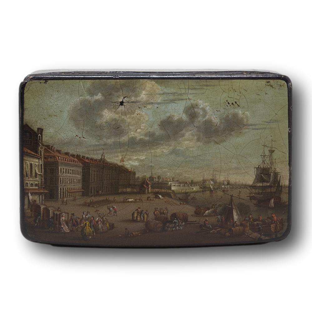 Belle tabatière géorgienne ancienne en papier mâché en vente 1