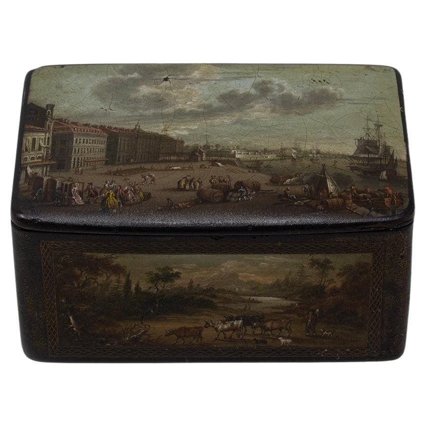 Antigua caja de rapé georgiana de papel maché
