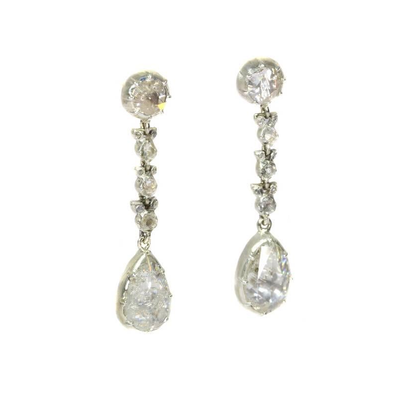 Women's Fine Antique Georgian Pear Rose Cut Diamond 14 Karat Gold Dangle Earrings