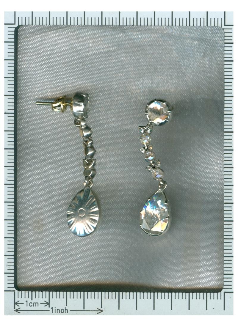 Fine Antique Georgian Pear Rose Cut Diamond 14 Karat Gold Dangle Earrings 2