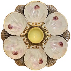 Fine Antique German Hand Painted Porcelain Shaped Oyster Plate, circa 1880s
