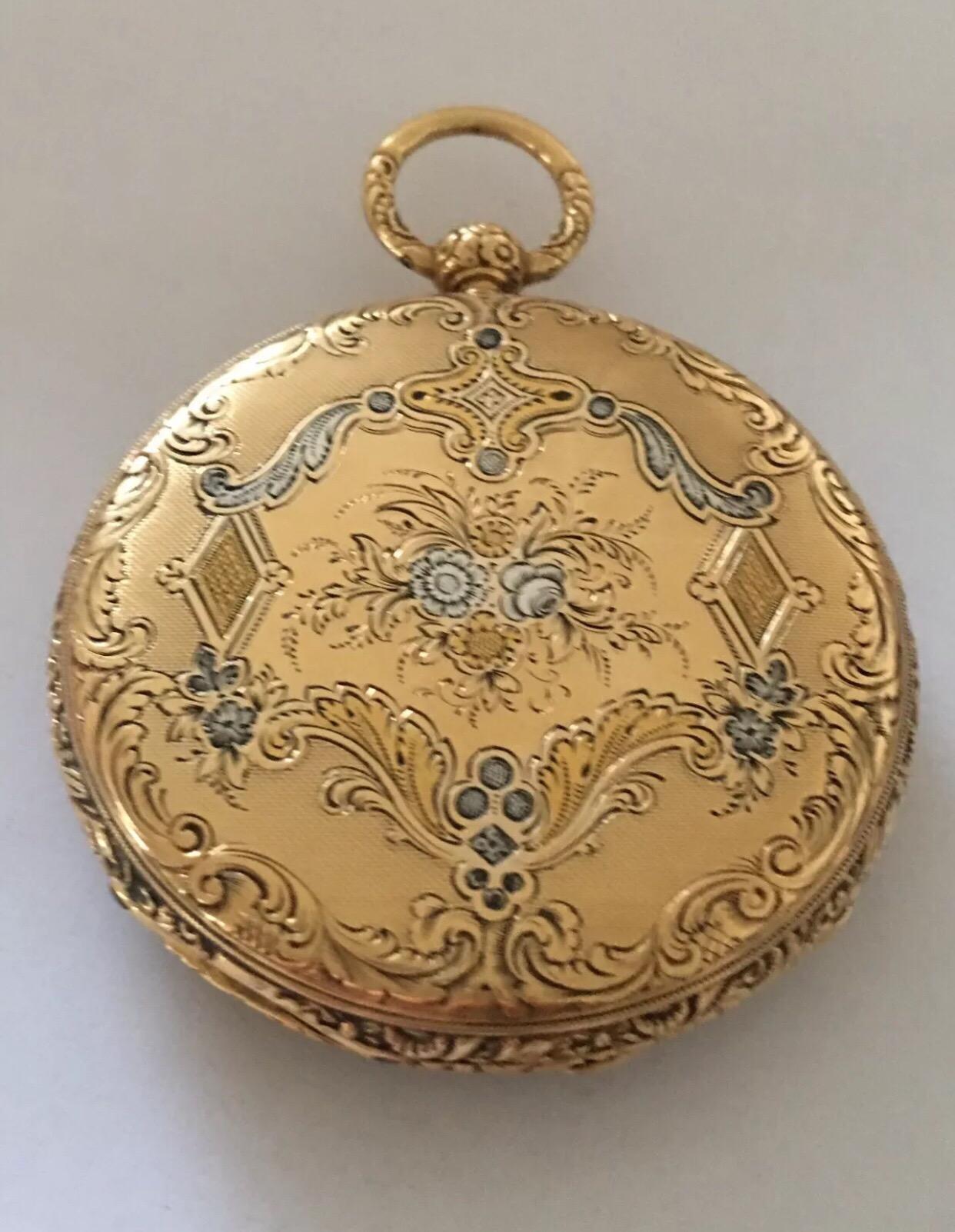 Fine Antique Gold-Plated Key-Wind Pocket Watch For Sale 5
