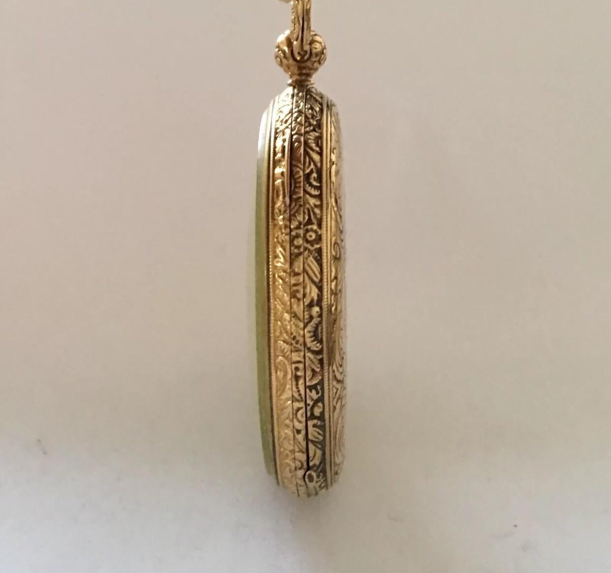 Women's or Men's Fine Antique Gold-Plated Key-Wind Pocket Watch For Sale