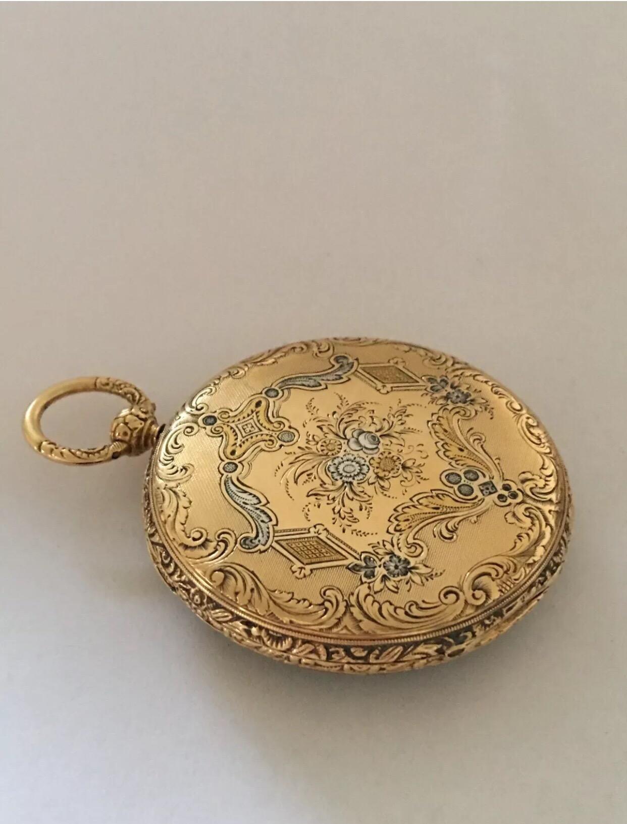 Fine Antique Gold-Plated Key-Wind Pocket Watch For Sale 1