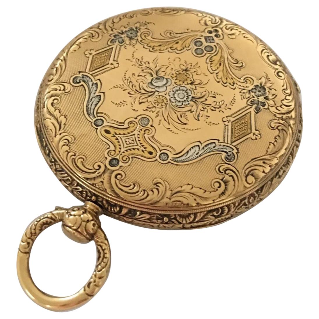 Fine Antique Gold-Plated Key-Wind Pocket Watch For Sale