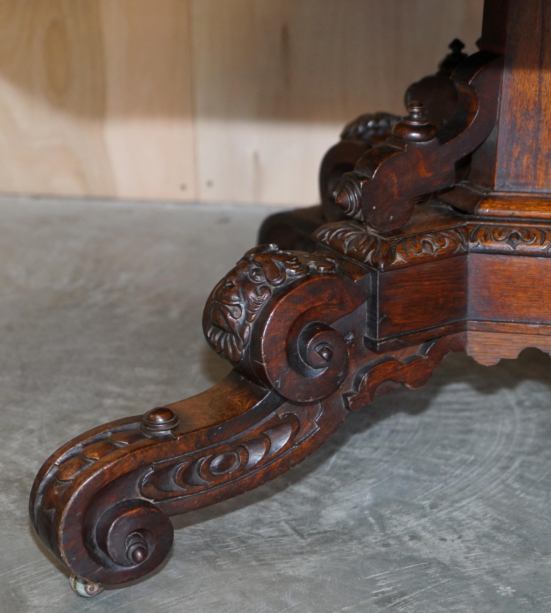 Hand-Crafted Fine Antique Gothic Revival Hand Carved Lions Head Rent Centre Occasional Table For Sale