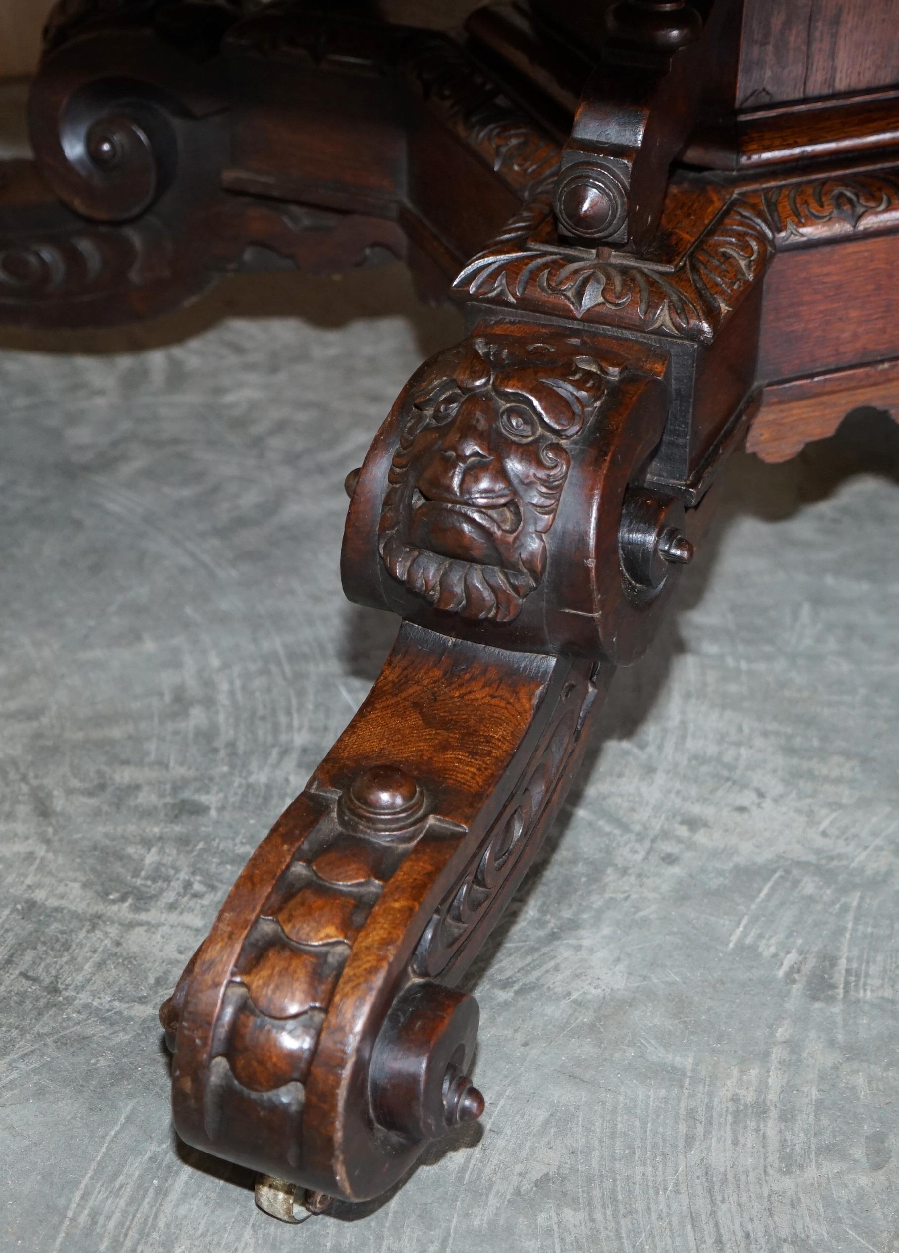 Mid-19th Century Fine Antique Gothic Revival Hand Carved Lions Head Rent Centre Occasional Table For Sale